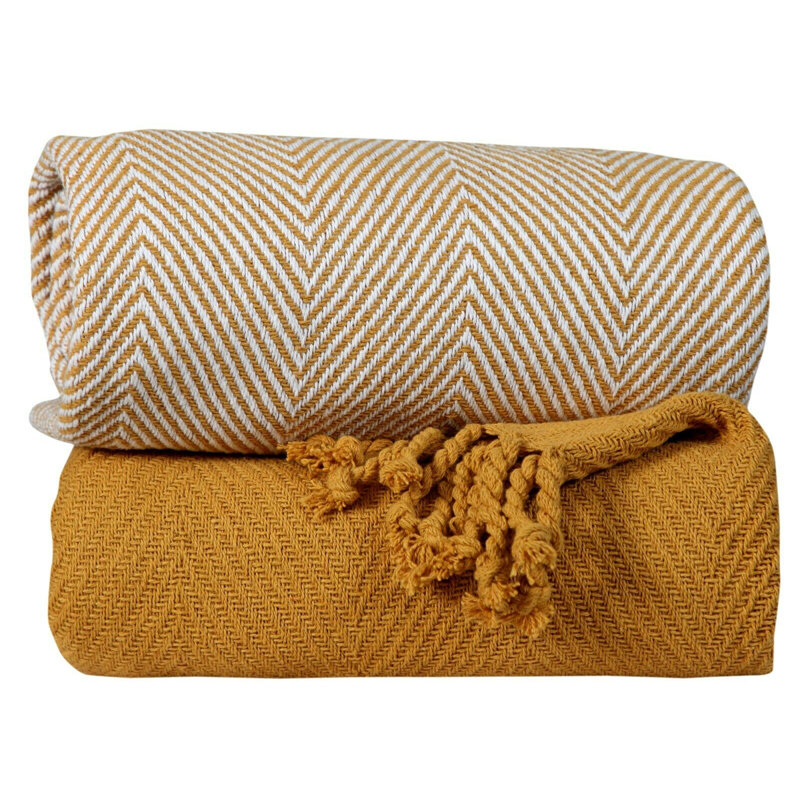  Jeté luxueux 100% coton, Jaune, Chevrons