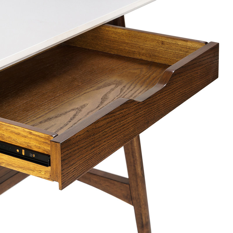 Bureau, bureau Parker, base élégante en bois de pacanier avec plateau blanc et tablette de rangement inférieure