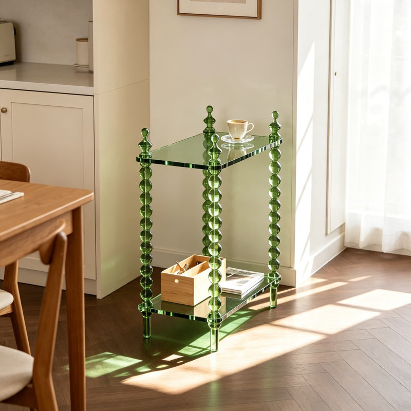 Table d'appoint en acrylique avec tablettes à deux niveaux, table de chevet transparente pour chambre à coucher, table de bout mince pour petits espaces, mobilier d'appoint moderne et minimaliste