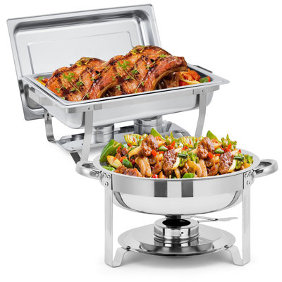 2 Pack Chafing Dish Buffet Set, 8 Qt Rectangle & 5 Qt Round Stainless Steel Chafers and Food Warmer Sets with Lid, Food & Water Pan and Fuel Holder for Events, Parties & Holiday Catering