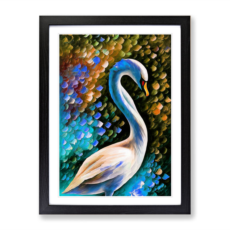 XV1022-4389X Swan Portrait No.5 - Single Picture Frame Painting, 34cm H x 25cm W x 2cm D, Black Framed