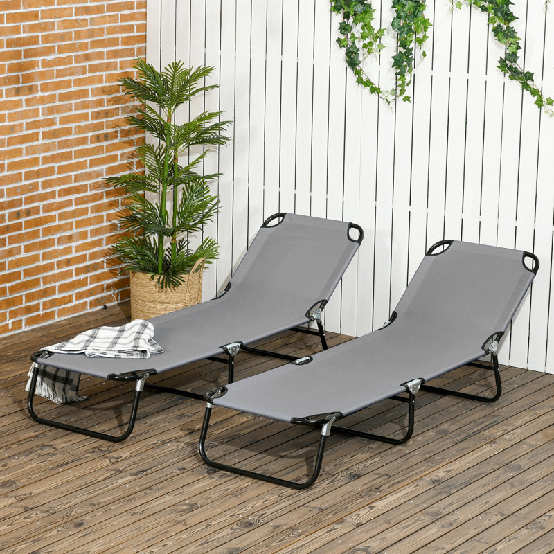 Méridiennes pliantes 2 pièces, chaises de bronzage d'extérieur avec dossier inclinable à 5 niveaux