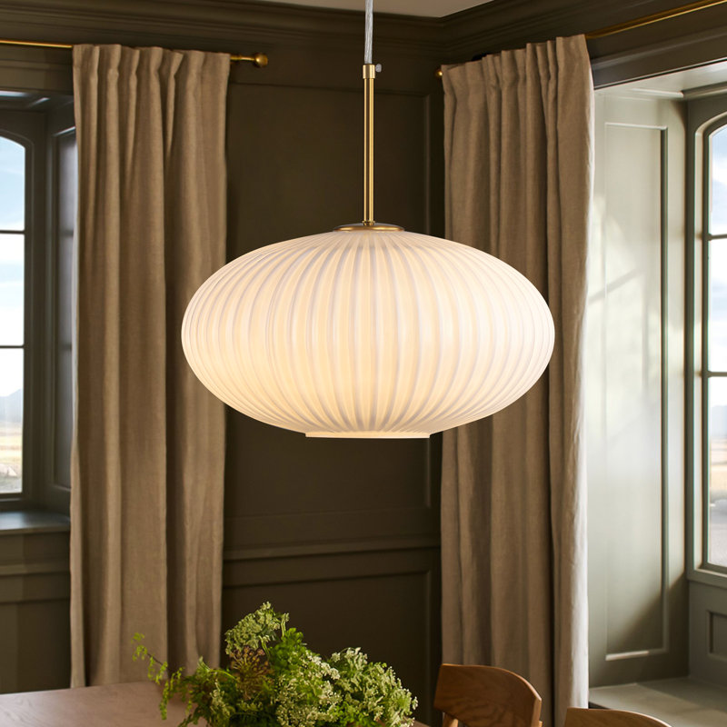 11.8" 1-Light Modern Dimmable Ribbed Glass Pendant Kitchen Light