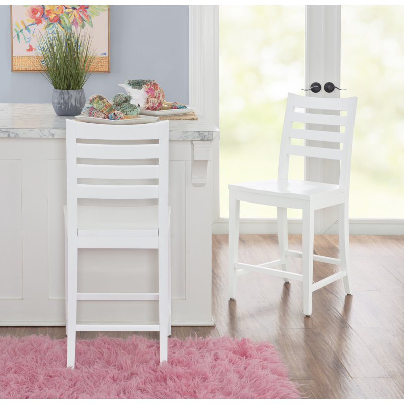  Tabouret de comptoir en bois de hêtre massif 22,5 "Sandra, Blanc