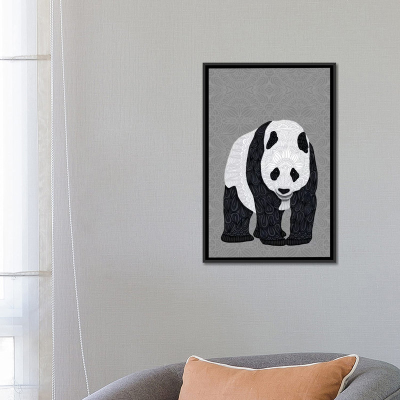« papa panda », impression sur toile tendue, H 26 po x l 18 po x P 1,5 po, Toile avec cadre noir, Blanc