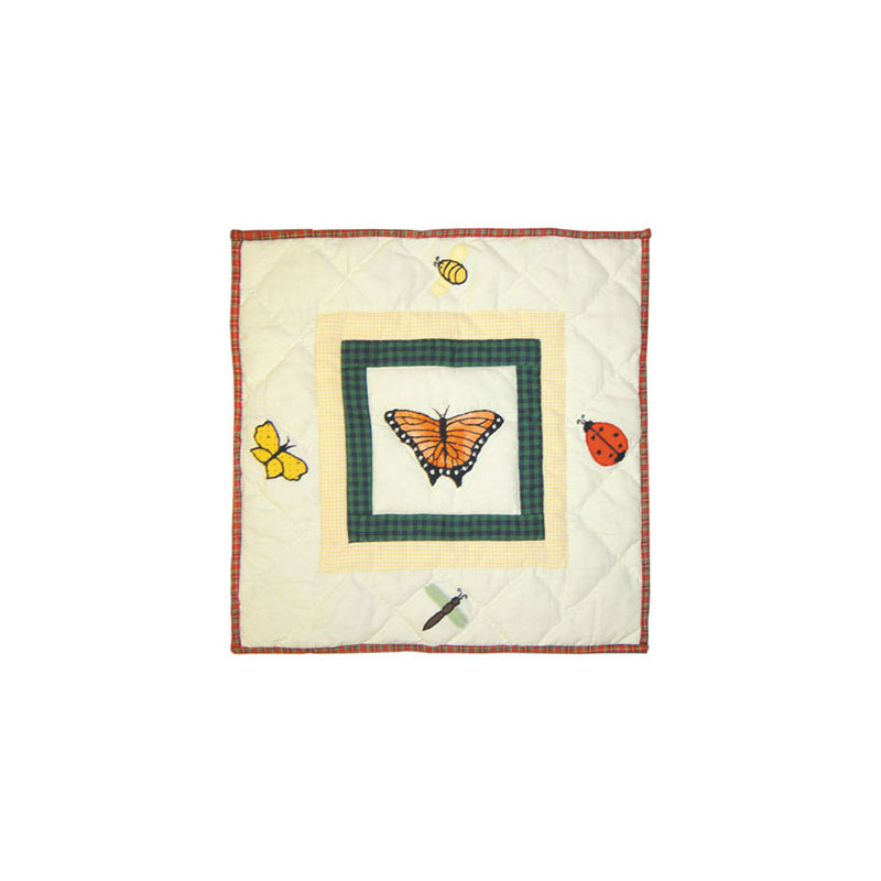 Bug Garden Appliqued Cotton Reversible Throw Pillow