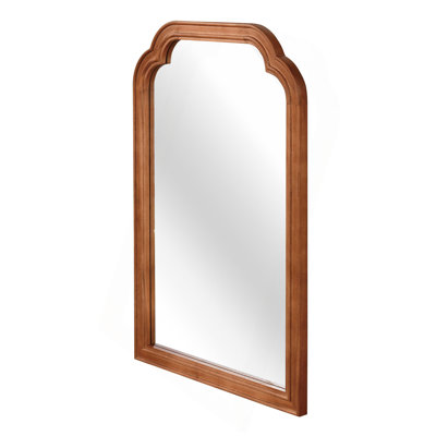 Yellowish Brown Color 20" x 30" Solid Wood Frame Rounded Corner Decorative Mirror, For Bedroom, Bathroom, Living Room, Entryway