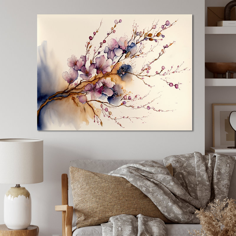 Pink And Plum Cherry Blossom Branch III - Tree Metal Wall Décor, 24" H x 32" W
