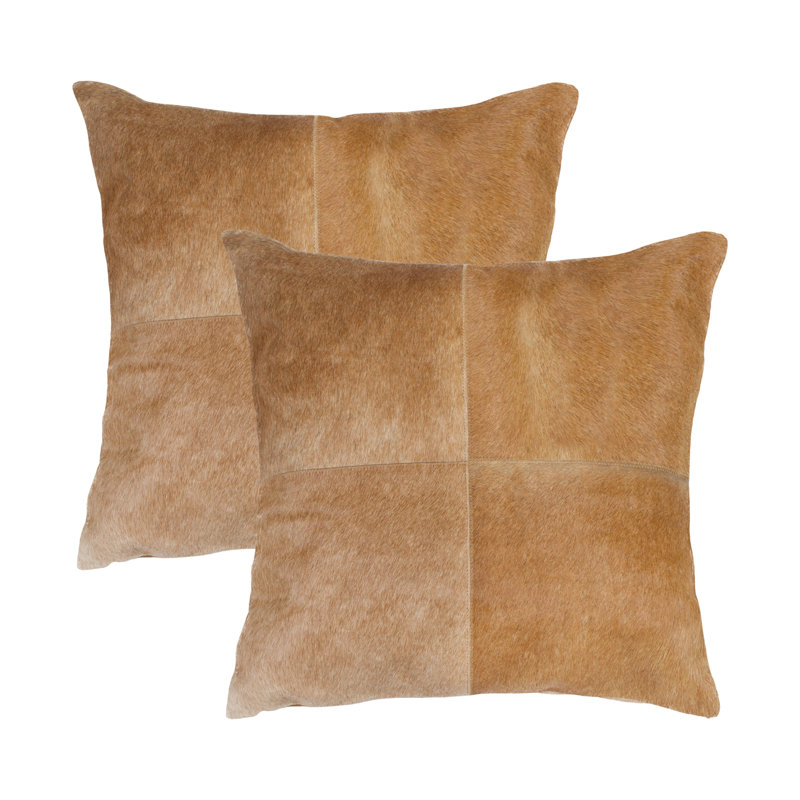  (Ensemble de deux) Coussin décoratif en cuir de vache gris et argent, Brun clair