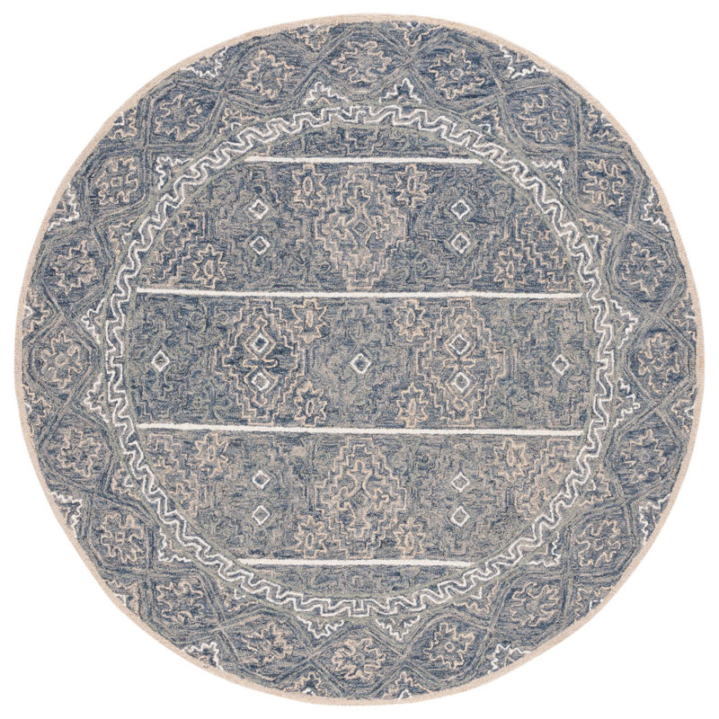 Deyoung Hand Tufted Wool Geometric Rug, Round 6'