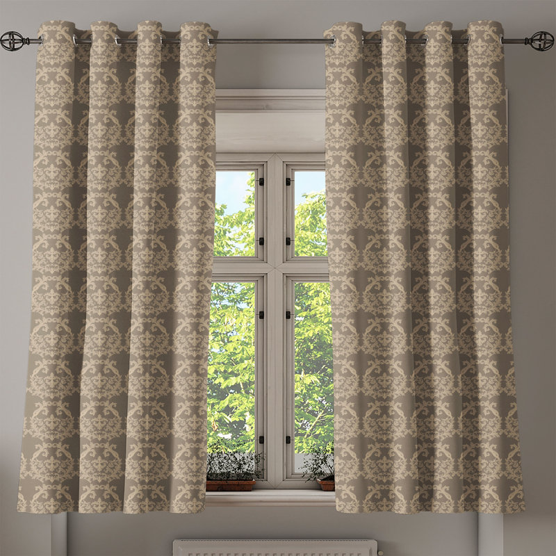 Astoria Grand Victorian Grommet Curtain Decorative 2-Panel Window Drapes, 50", Warm Taupe S Brown, 50" W x 63" L