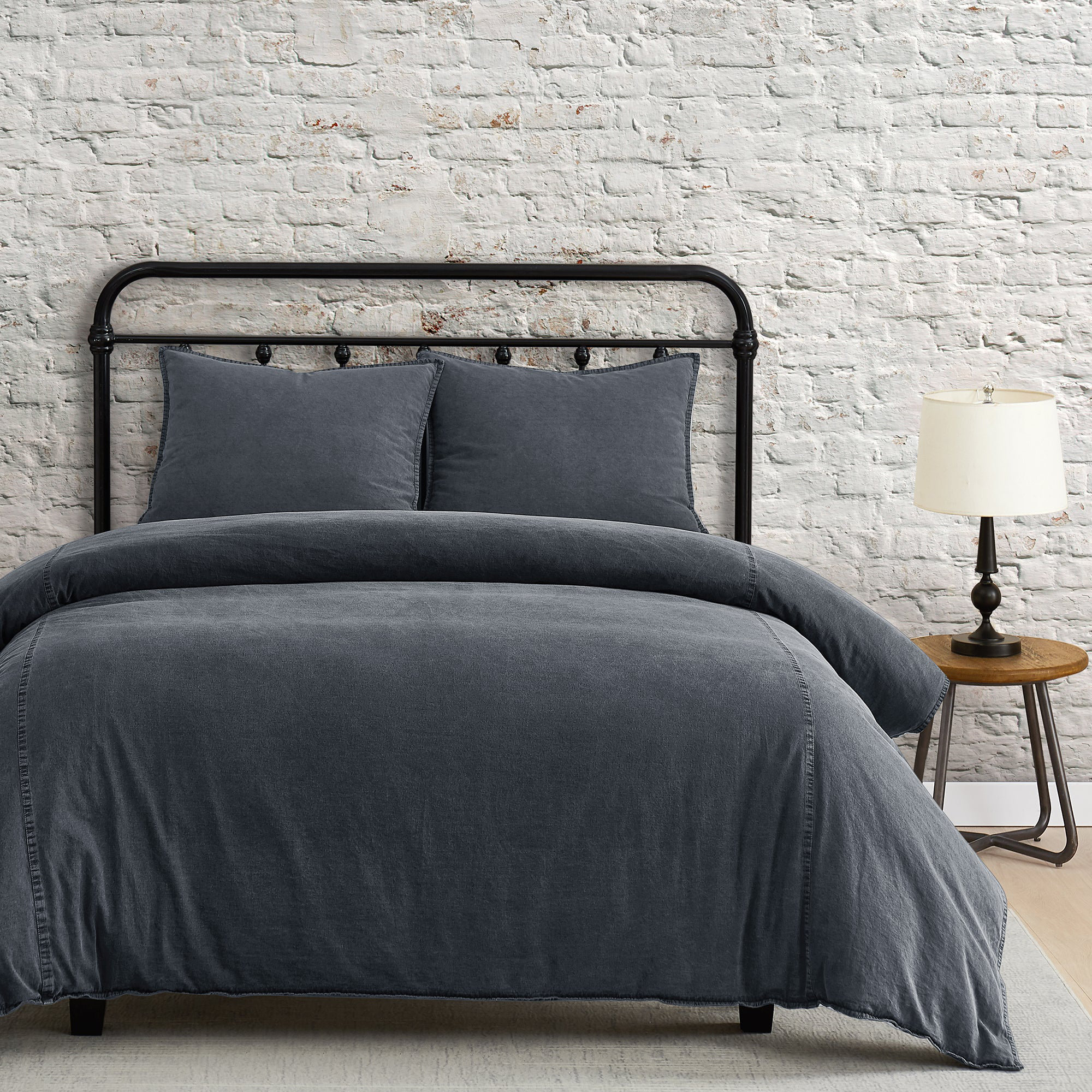 Stonewashed Cotton Canvas Stonewashed Cotton Canvas Solid Color Classic Chic Casual Duvet Cover Set, Charcoal