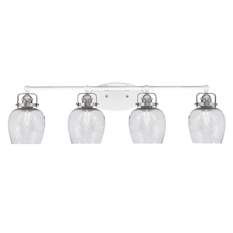 Barre d'éclairage de salle de bain 4 lumières avec verre à bulles 6 po Easton, Blanc / nickel brossé