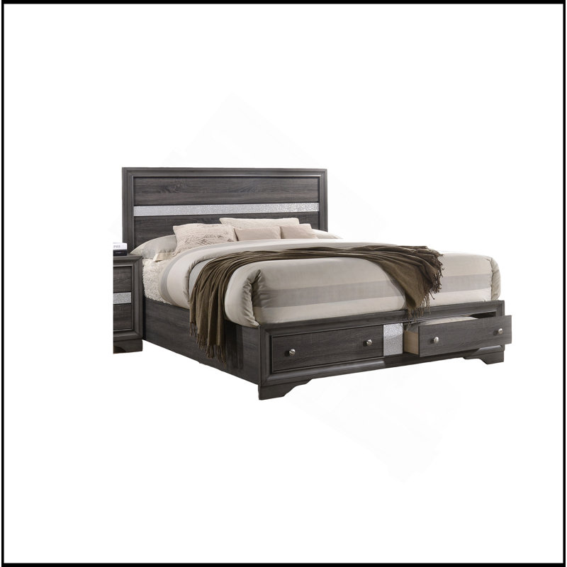 Lit standard avec rangement Minya, Très grand, Gris
