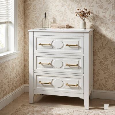 Ensemble de meuble-lavabo simple 24 po avec lavabo en céramique 24 po et 3 tiroirs, blanc