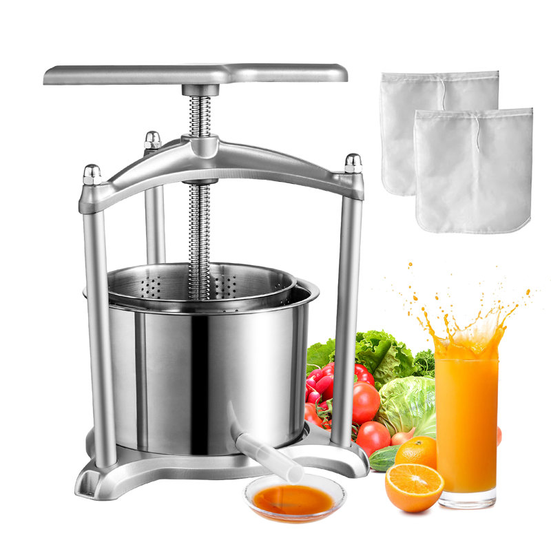 Pressoir à vin Fruit, 1,6 gallon / 6 L, 2 barils en acier inoxydable, machine à jus manuelle