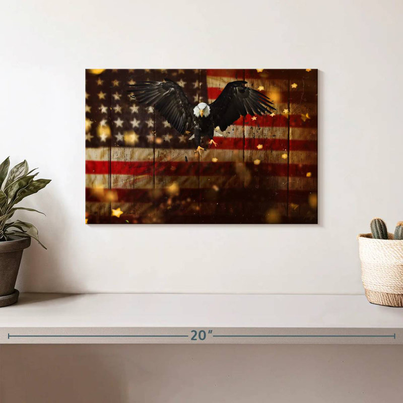Brampt US Flag With Flying Bald Eagle, 8" H x 12" W