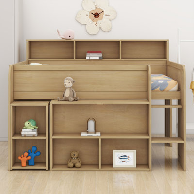 Sturdy Wood Loft Bed With Attached Desk, Built-In Shelving And Decorative LED Lighting System
