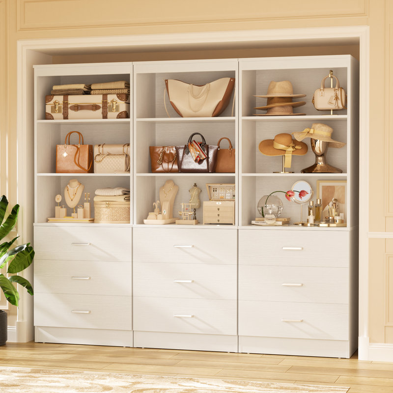 Système d'organisation 70,8 po avec 9 tiroirs en bois (ensemble de 3), Blanc