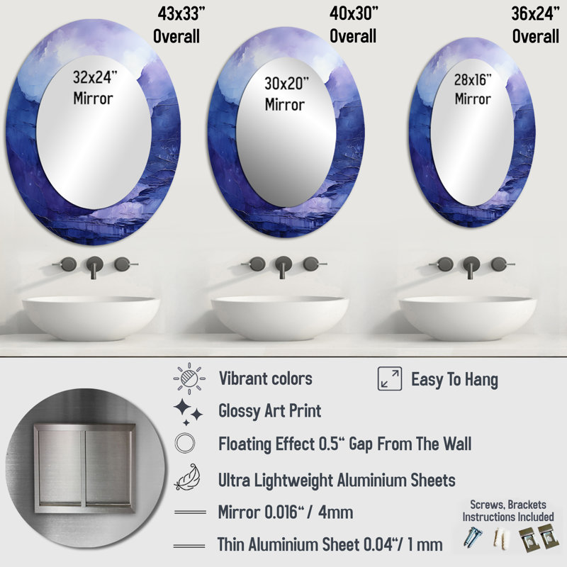 Indigo Dreams I - Purple Modern Oval Wall Mirror, 43" x 33"