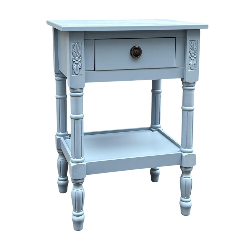 Stylish Kleiner 45cm W Bedside Table with Solid and Manufactured Wood, Drawer Storage, Perfect Accent for Any Bedroom, Blue