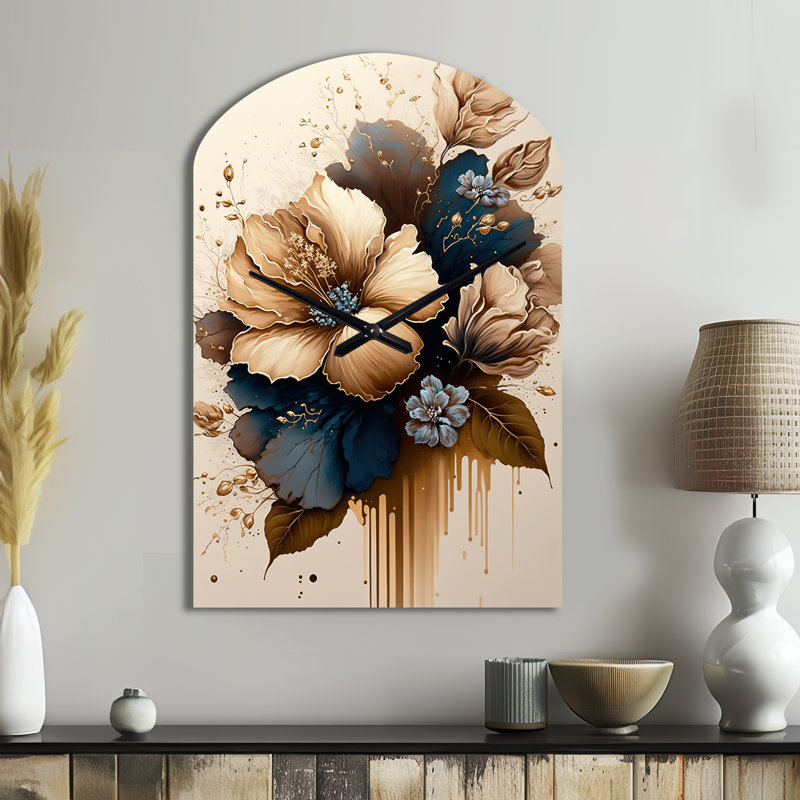 Horloge murale brune et bleue Hibiscus Bouquet III - Hibiscus Arch, Grand