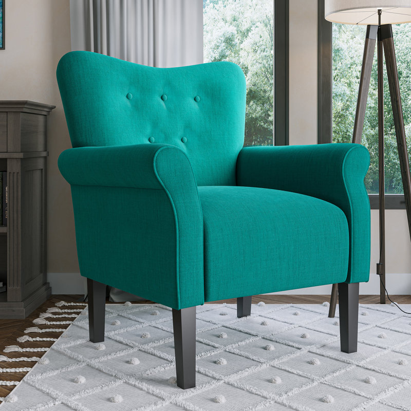 30.3" Wide Tufted Upholstered Armchair, Mallard Teal Linen