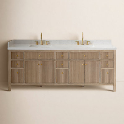 Lala 84" Double Bathroom Vanity with Grain White Engineered Stone Countertop without Mirror