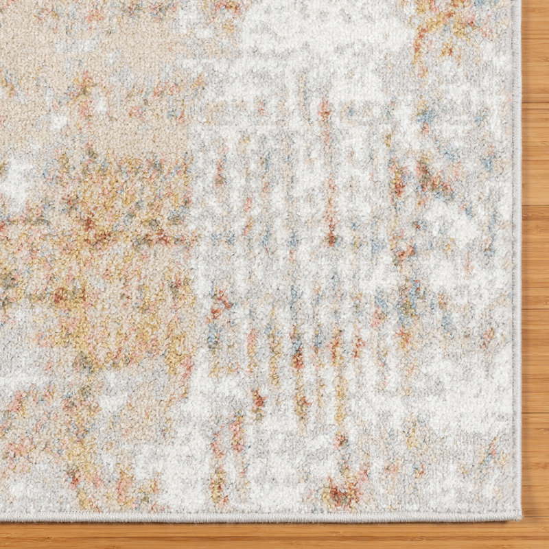 Gretchen Cheema Modern Abstract Orange Gray Ivory Livingroom Dining Bedroom Polypropylene Indoor Area Rug, Runner 2'2" x 6"