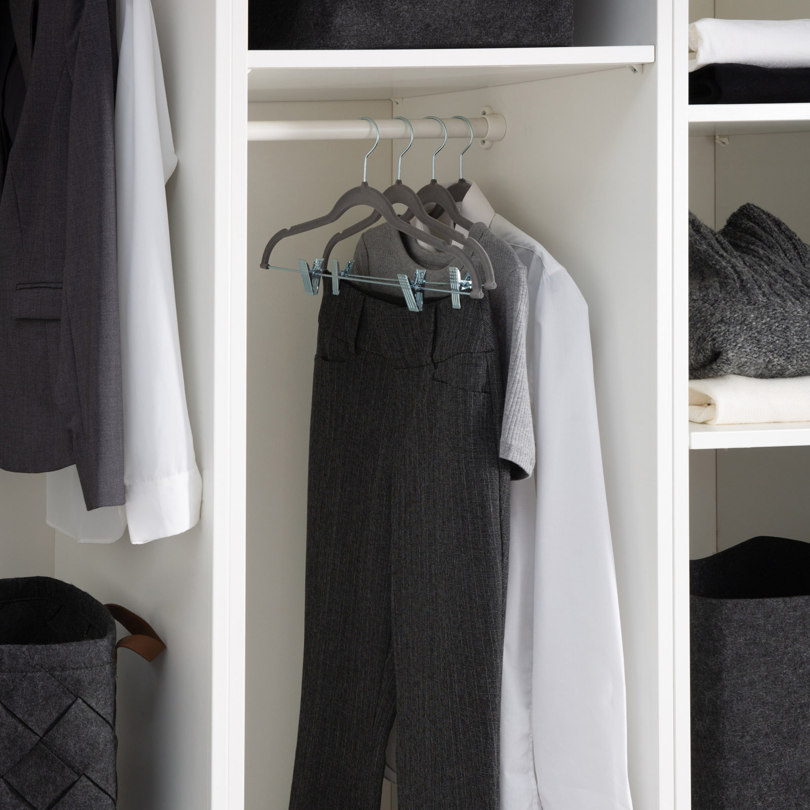Reims 12-Piece Velvet Hangers with Clips, Gray
