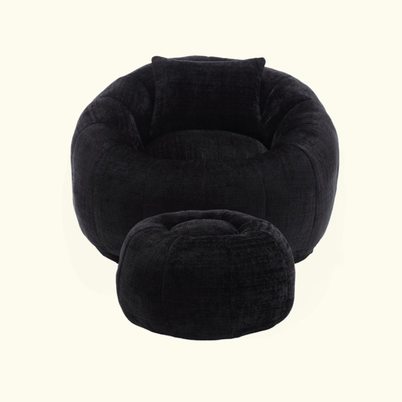 Modern Bean Bag Chairs, Comfy Round Chair For Adults With Ottoman, Leisure Single Sofa Reading Chair With Pillow For Living Room, Bedroom, Apartment