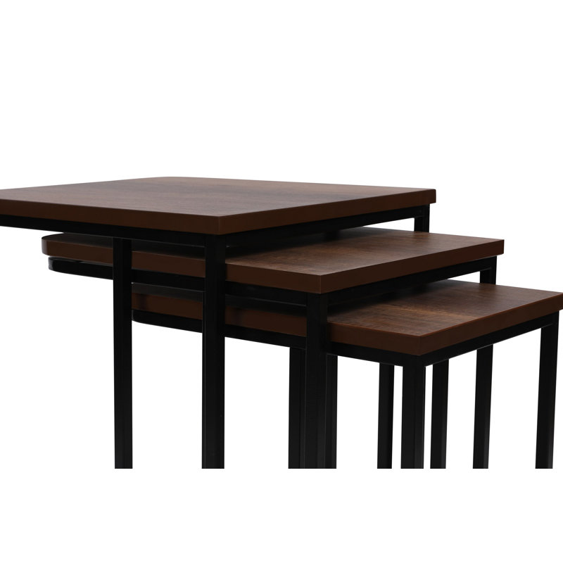 Modern Nesting Table Set (3 Pieces) - Walnut & Black, 16.1 x 18.1 x 19.3 inches | 100% Metal Frame & 100% MDF Top | Stylish Industrial Design, Perfect for Living Room & Home Office, Space-Saving & Elegant