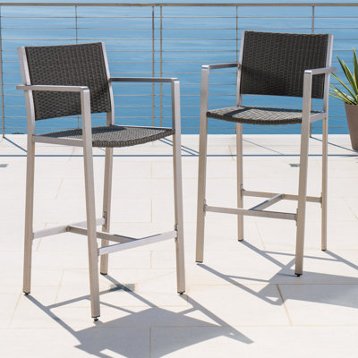 Ensemble de 2 tabourets de bar d'extérieur en aluminium antirouille avec siège et dossier 29,50 po