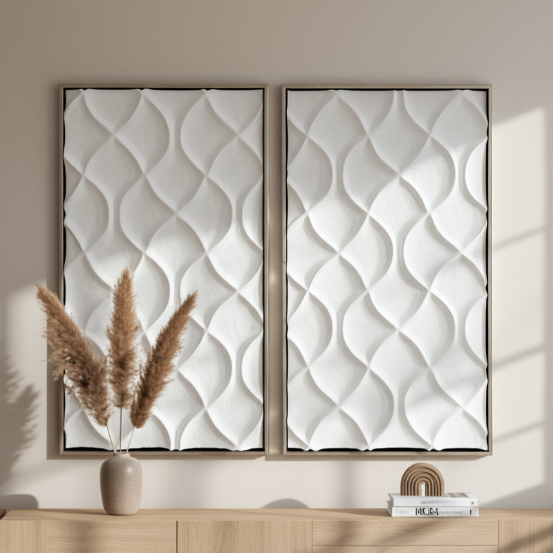 Décoration murale moderne en plâtre avec motif géométrique - Toile abstraite contemporaine, idéale pour décorer les murs - ensemble de 2, 40 po, blanc