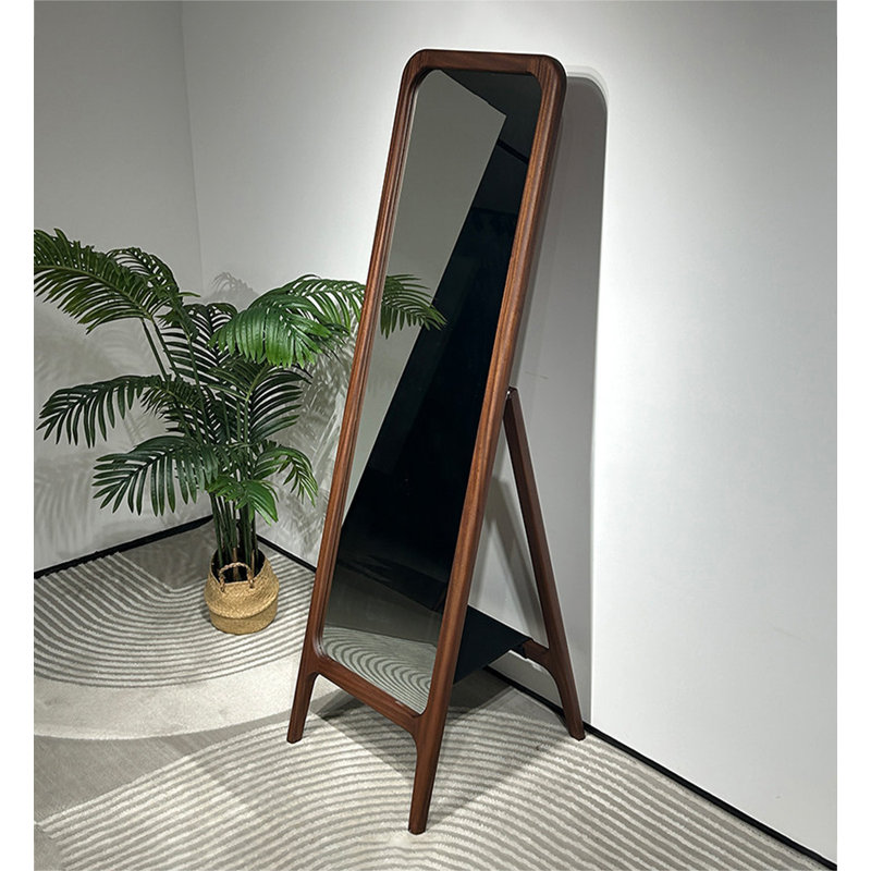 Modern Minimalist Walnut Full Mirror With Retractable Stand