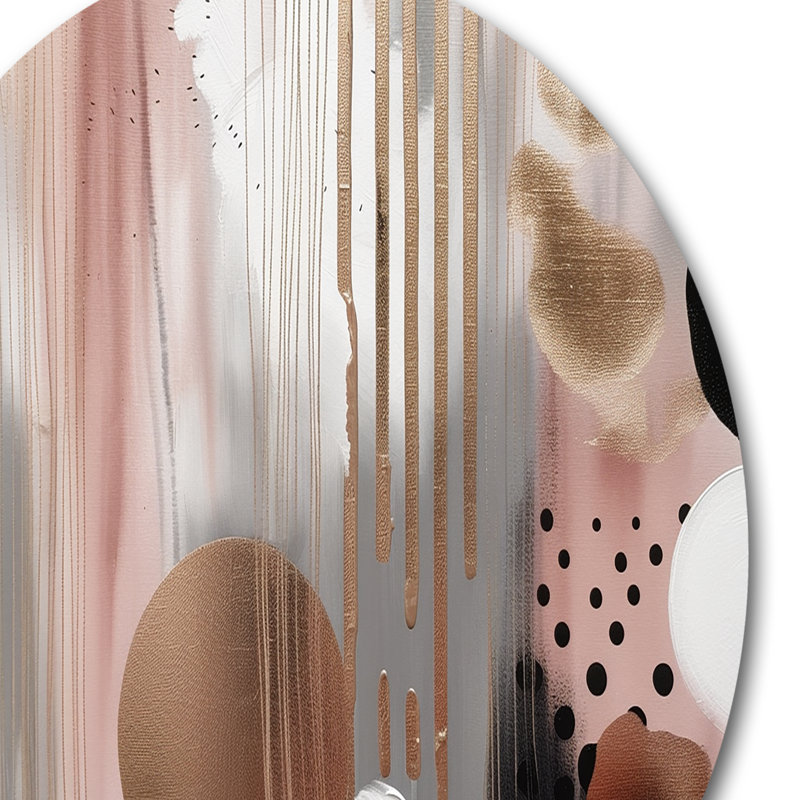 «Pink Rosegold Captivating Circle I - Abstract Modern Shapes», art mural rond transitionnel sur métal