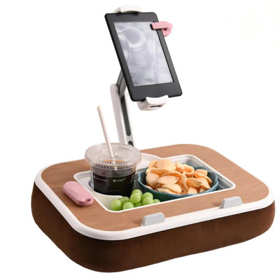 Tablet Pillow Stand with Snack Bowl, 360° Rotating,Brown