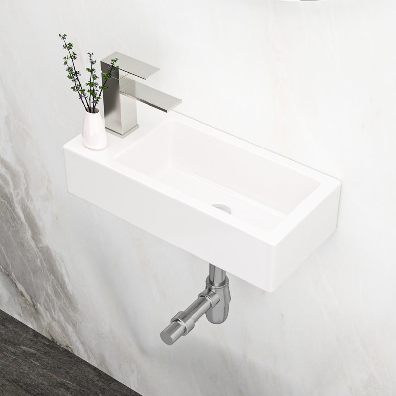 14.51"L X 7.07"W 3.61"H White Ceramic Wall Mounted Bathroom Sink, Rectangular, Stain-, Low Water Absorption, Acid Resistance, Modern Glamorous With Faucet Hole Sink - 14.51X7.07 Inch Stain ,