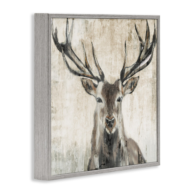 Rustic Gray Framed Deer Elk Wildlife Canvas Print, 17 x 17