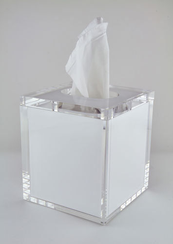 Lucite Tissue Box w/Lid, White