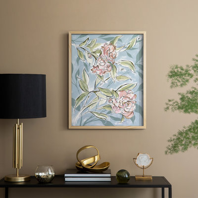 «Faded Camellias I», reproduction encadrée - bois massif