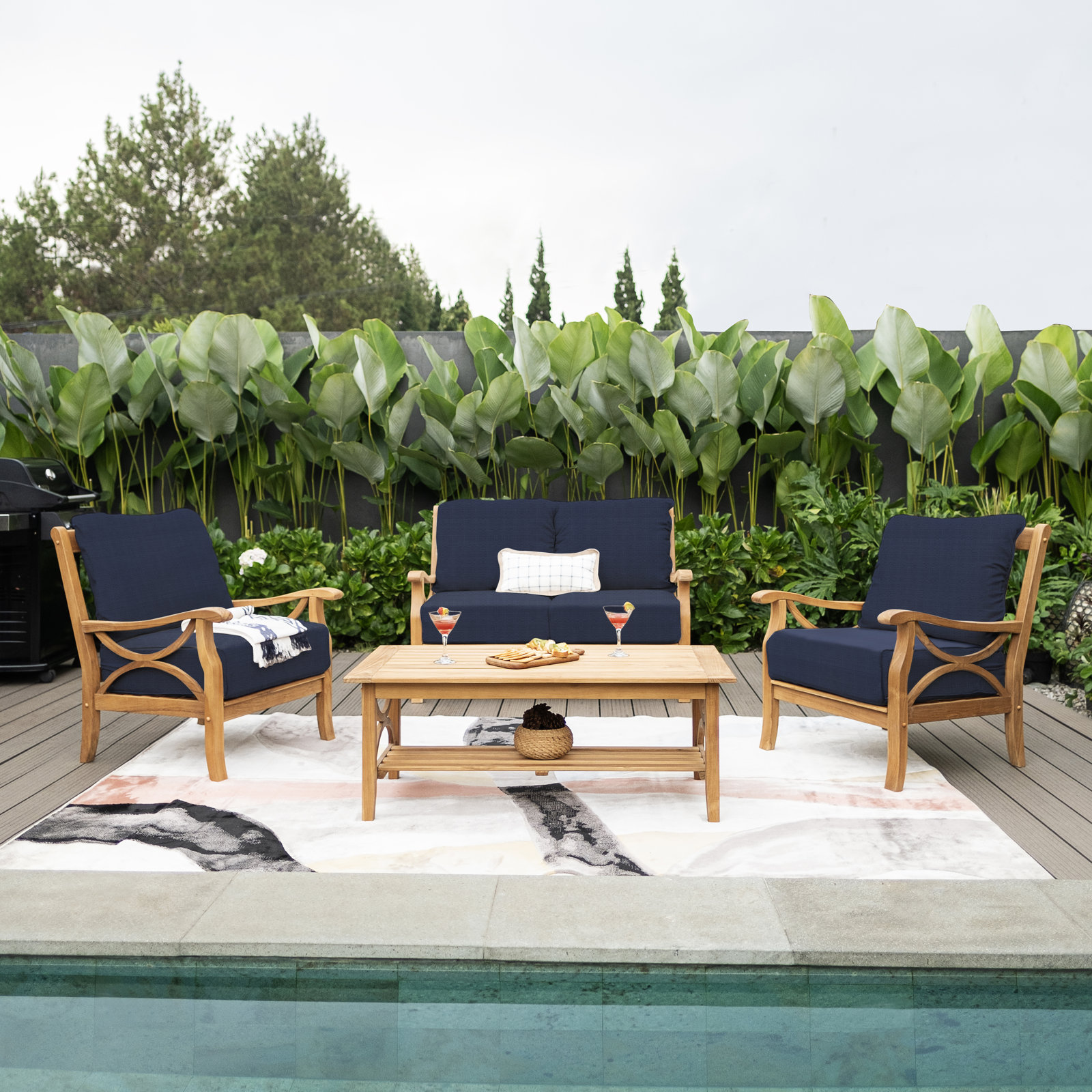 Brunswick 4-Person Teak Patio Seating Group, Navy