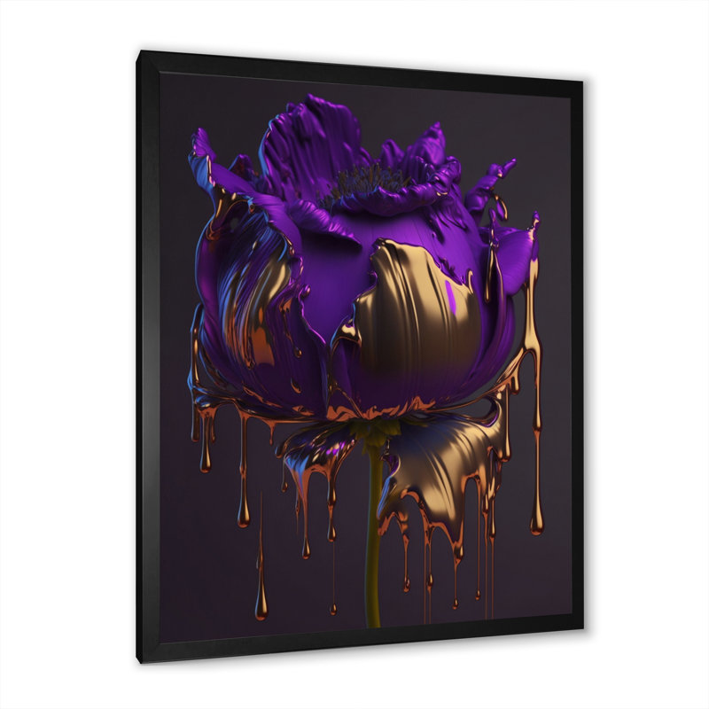 Purple Peony Liquid Gold I - Peonies Wall Art Floral Wall Art Print, Black Picture Framed, 20" H x 12" W x 1" D