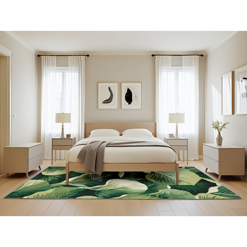 Tapis vert botanique lavable à la machine, Rectangle 5 pi x 8 pi