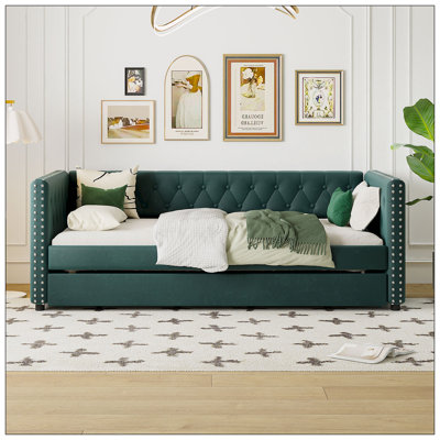 Twin Size Tufted Upholstered Daybed with Trundle -  Everly Quinn, 5AD311FFE42F40BD8F68A88E48840BED