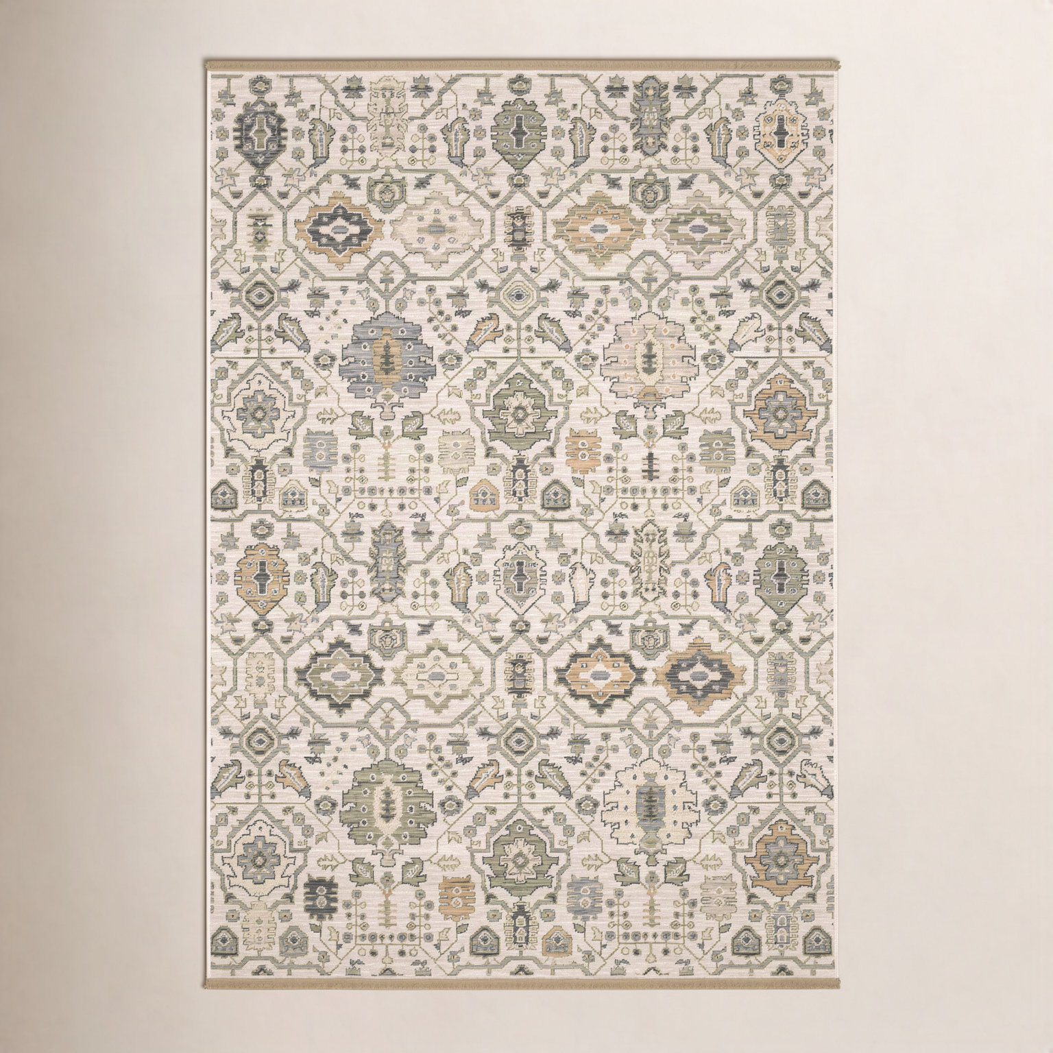 Abena Ivory Gold Oriental Wool Rug, Rectangle 3'3" x 5'