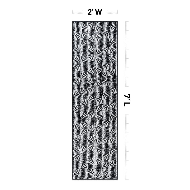 Rambo Modern Arch Pattern Stripe Area Rug Black/Ivory/Grey, Runner 2' x 7'
