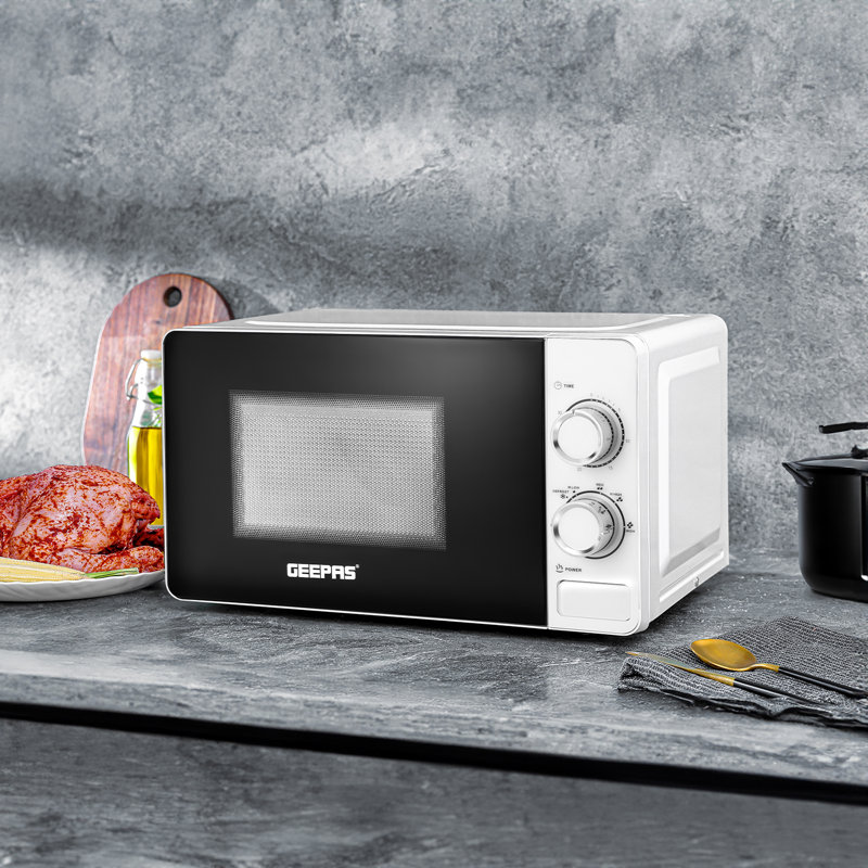 GEEPAS Electric Kettle 4 Slice Bread Toaster & Microwave Kitchen Set | 2200W 1.7L Illuminating Glass Kettle | 1400W Toaster with 6 Level Browning Control | 700W Solo Manual Dial Microwave 20L