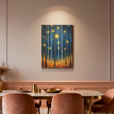 Forêt mystique avec arbres et champignons lumineux - Ensemble de 1 tableau sur toile