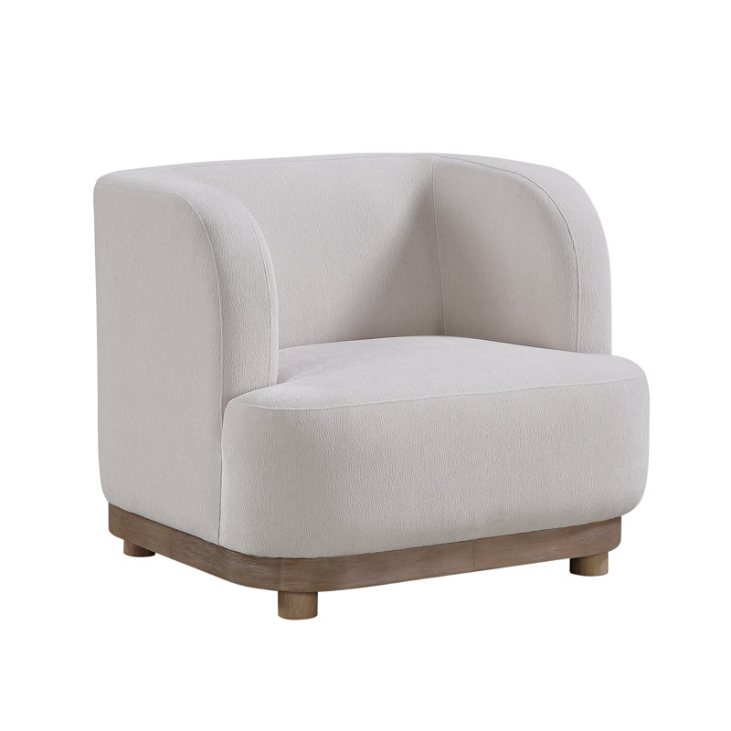 Modern Chenille Barrel Accent Chair with Curved Backrest, Upholstered Lounge Chair with Wood Base for Living Room & Bedroom